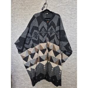 alb Collection Iceland Knit 100% New Wool Poncho Cape Aztec Print OS Gray Multi